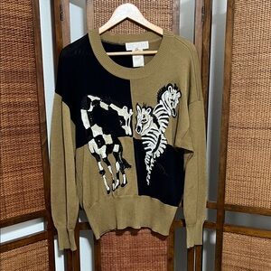 Escada Zebra and Giraffe Sweater in Black and Tan Size 38